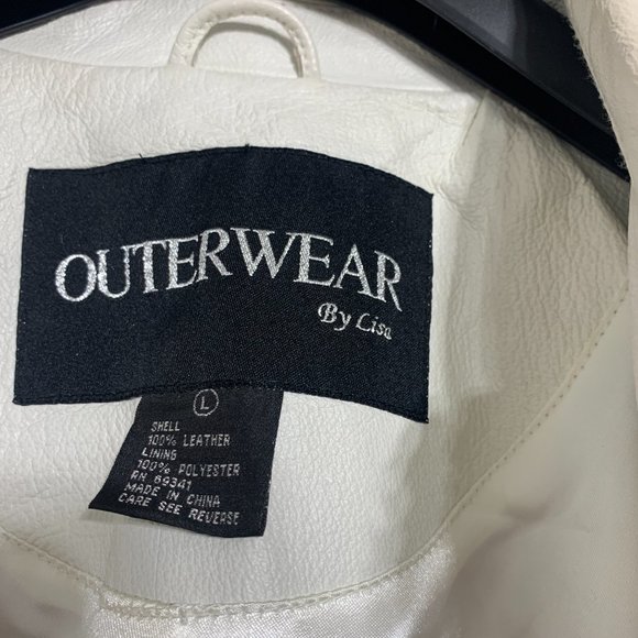 Leather Jacket white with studs, collar size large - Picture 7 of 9